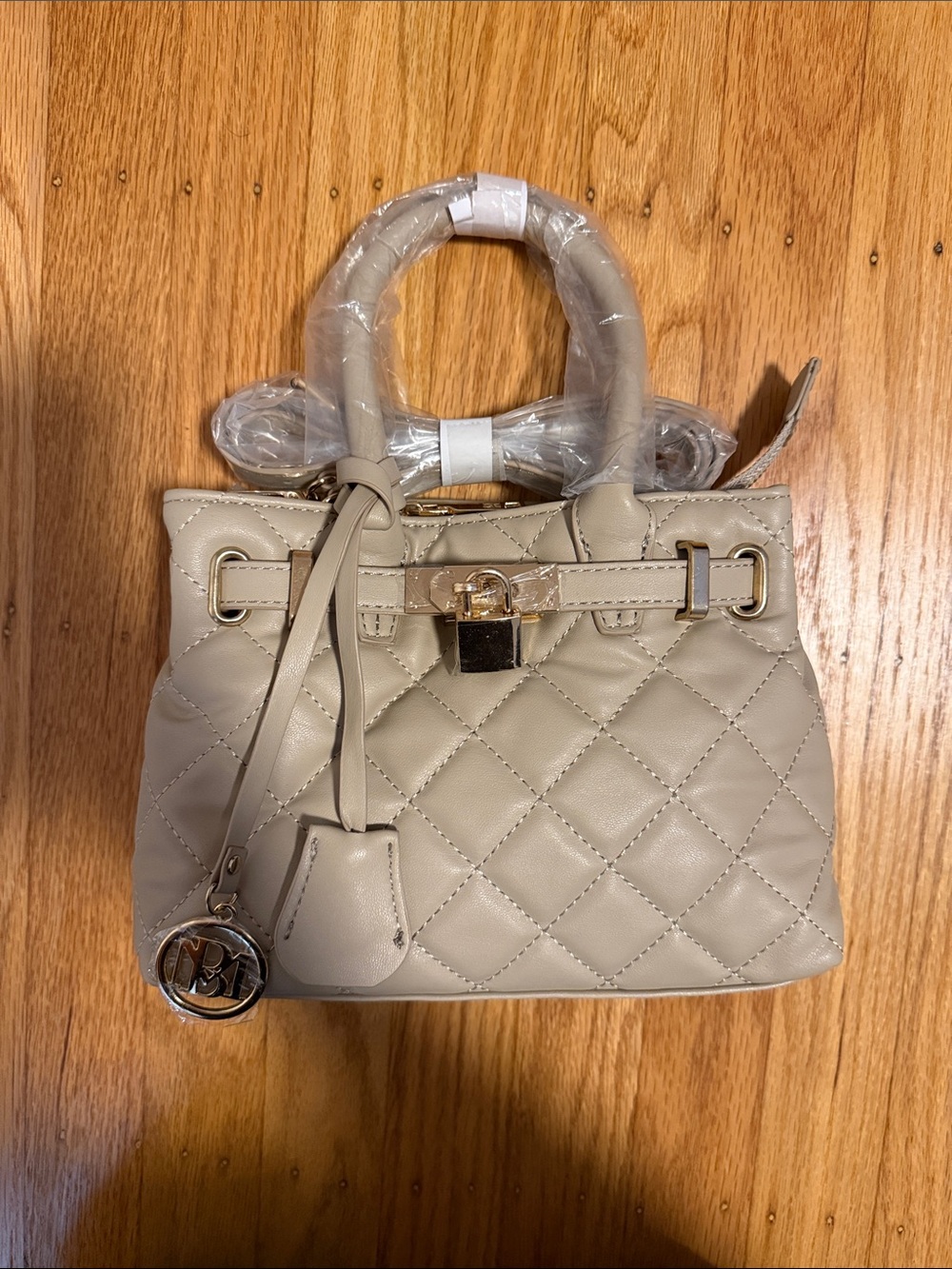 Badgley Mischka Quilted Tote in Light Beige with Gold Hardware